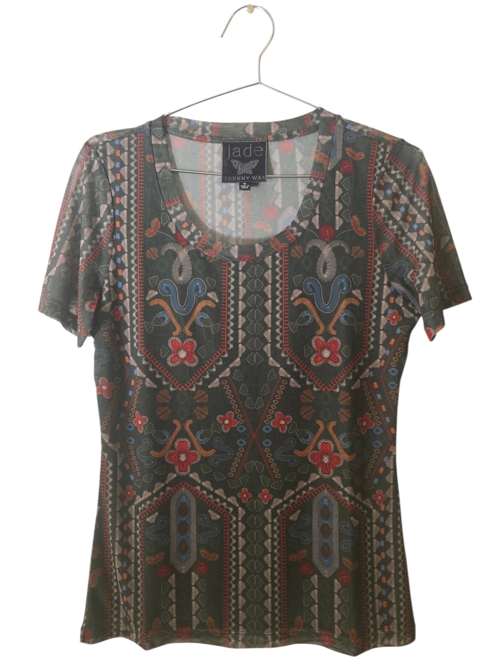 Johnny Was Jade Olive Green Short-Sleeve Printed Tee
